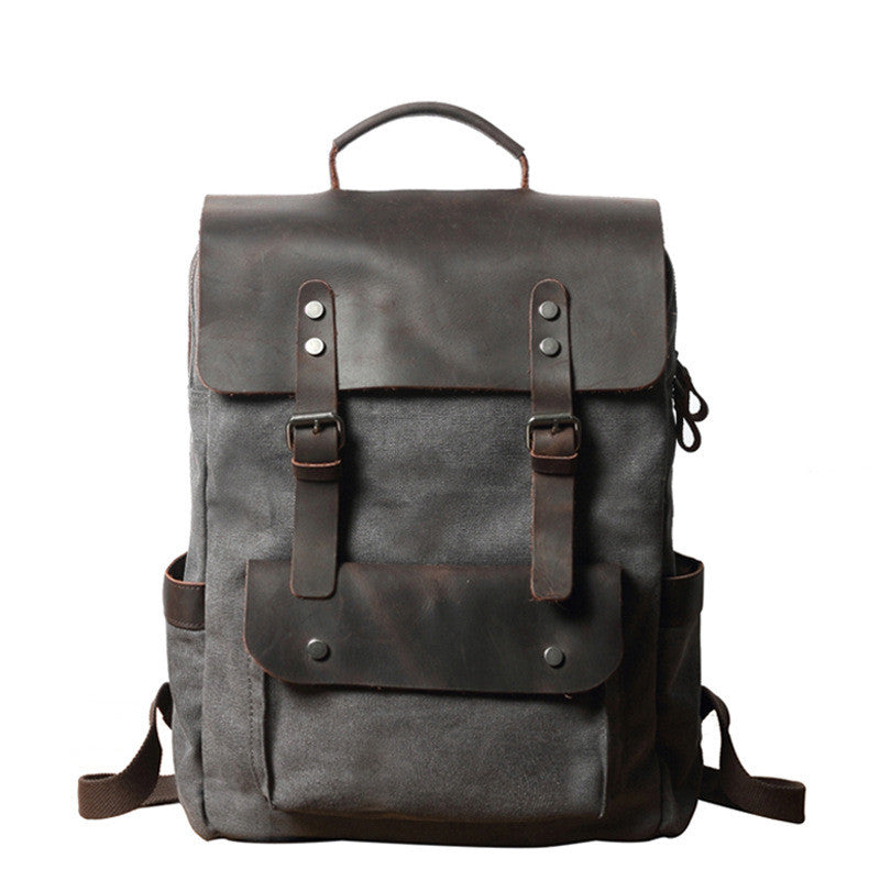 Canvas rucksack with leather trim, dark gray