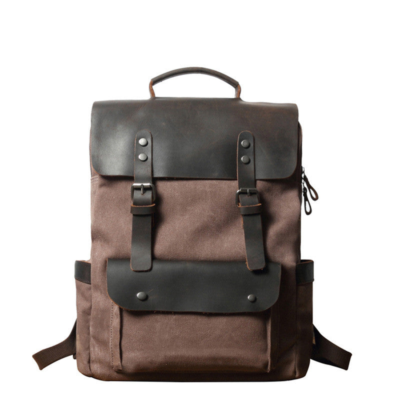 Canvas rucksack with leather trim, brown