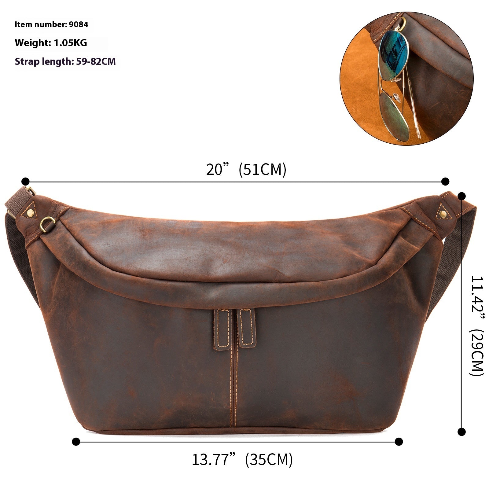 Oiled leather messenger bag in brown in brown — view 3