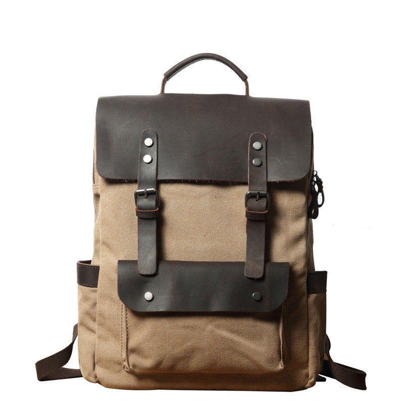 Canvas rucksack with leather trim, khaki