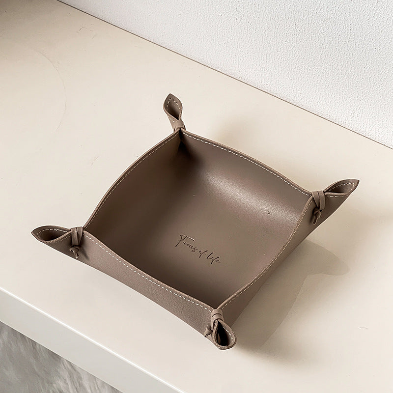 Woven leather valet tray, milk brown small