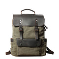 Canvas rucksack with leather trim, army green