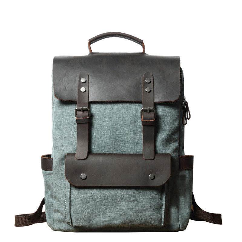 Canvas rucksack with leather trim, lake green