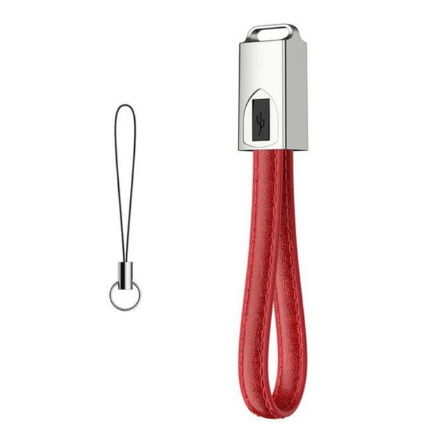 Leather keyring with built-in USB-C charging cable, red