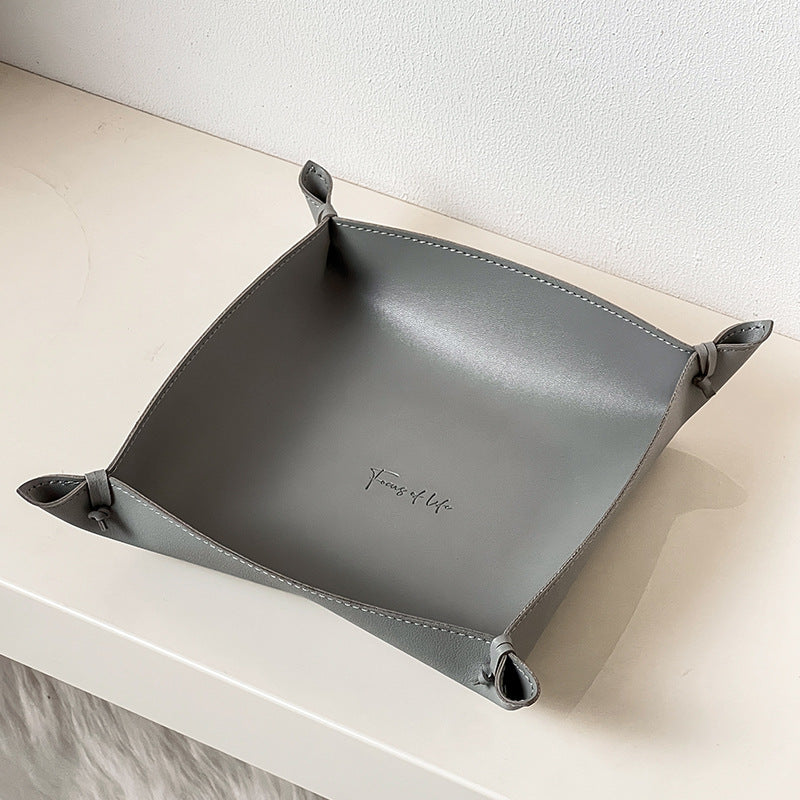 Woven leather valet tray, light gray large size