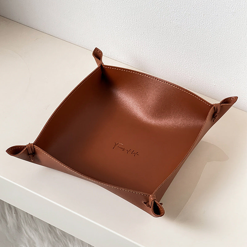 Woven leather valet tray, brown large size