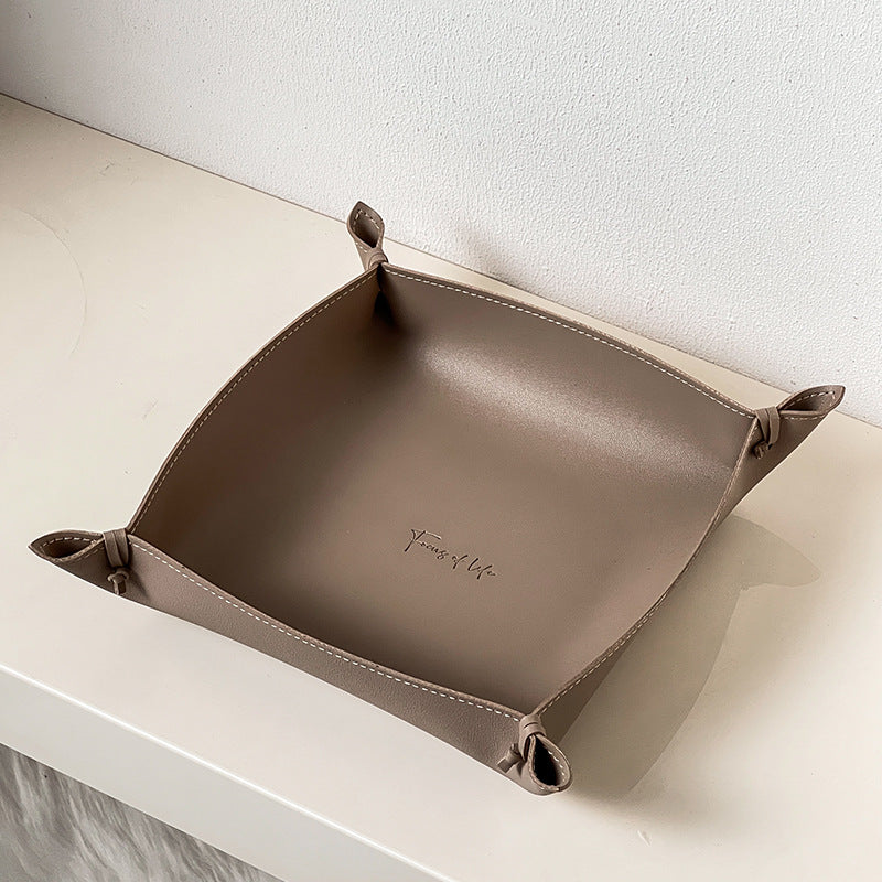 Woven leather valet tray, milk brown large size