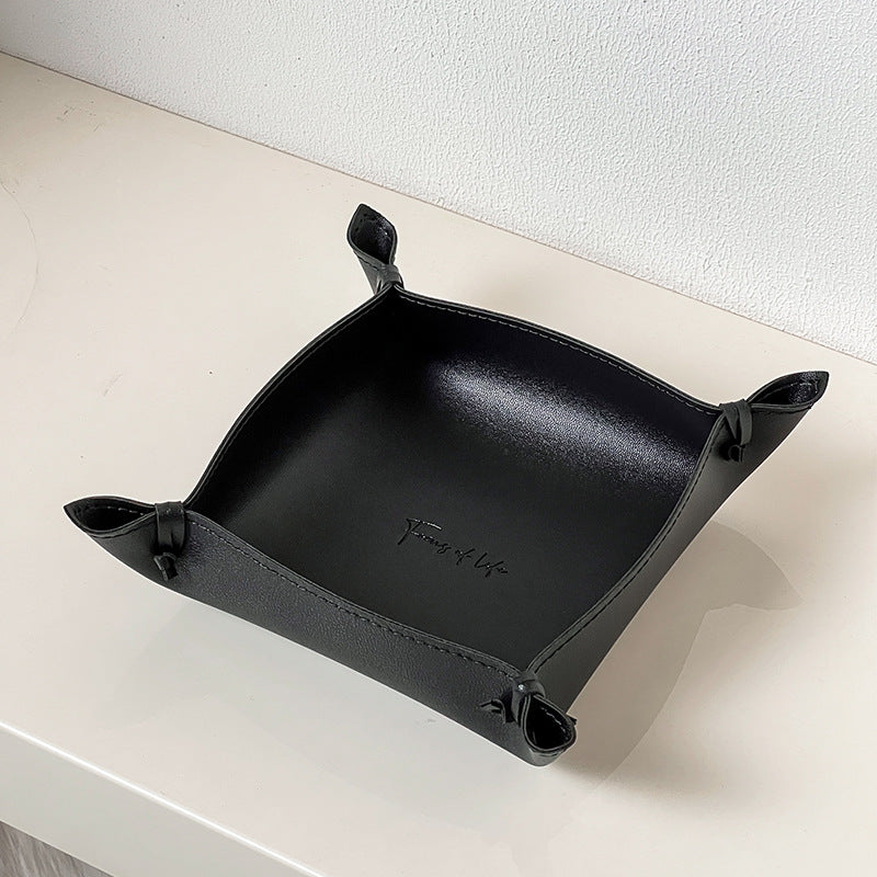 Woven leather valet tray, black small size