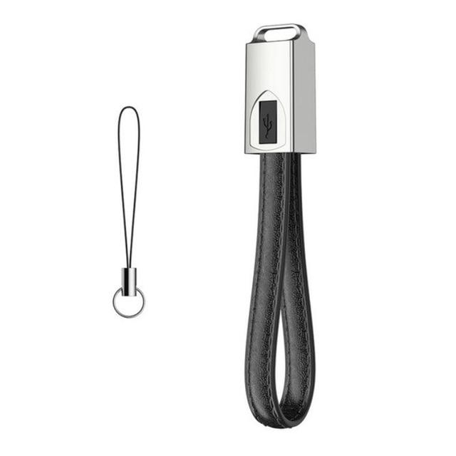 Leather keyring with built-in USB-C charging cable, black