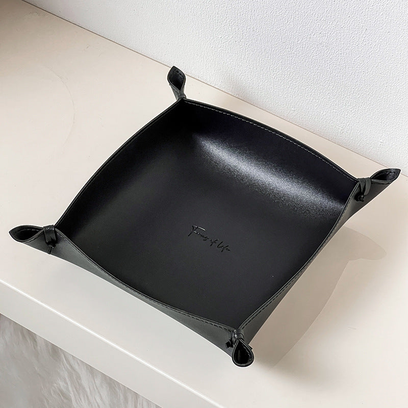 Woven leather valet tray, black large