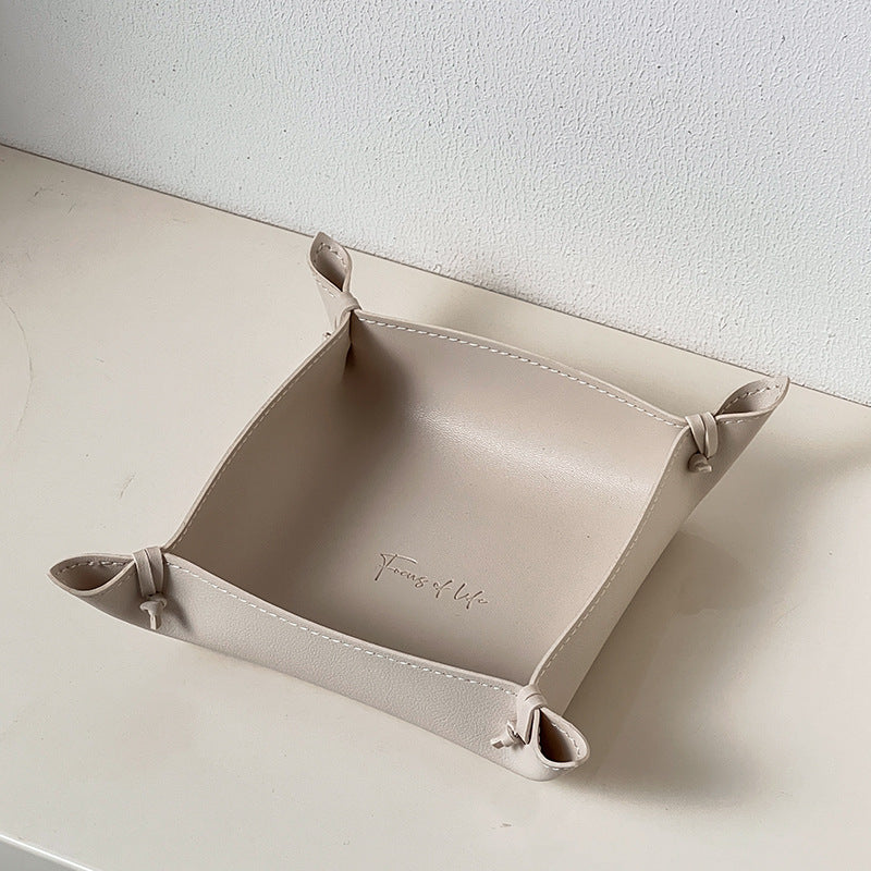 Woven leather valet tray, beige small size