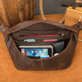 Oiled leather messenger bag in brown in brown, brown